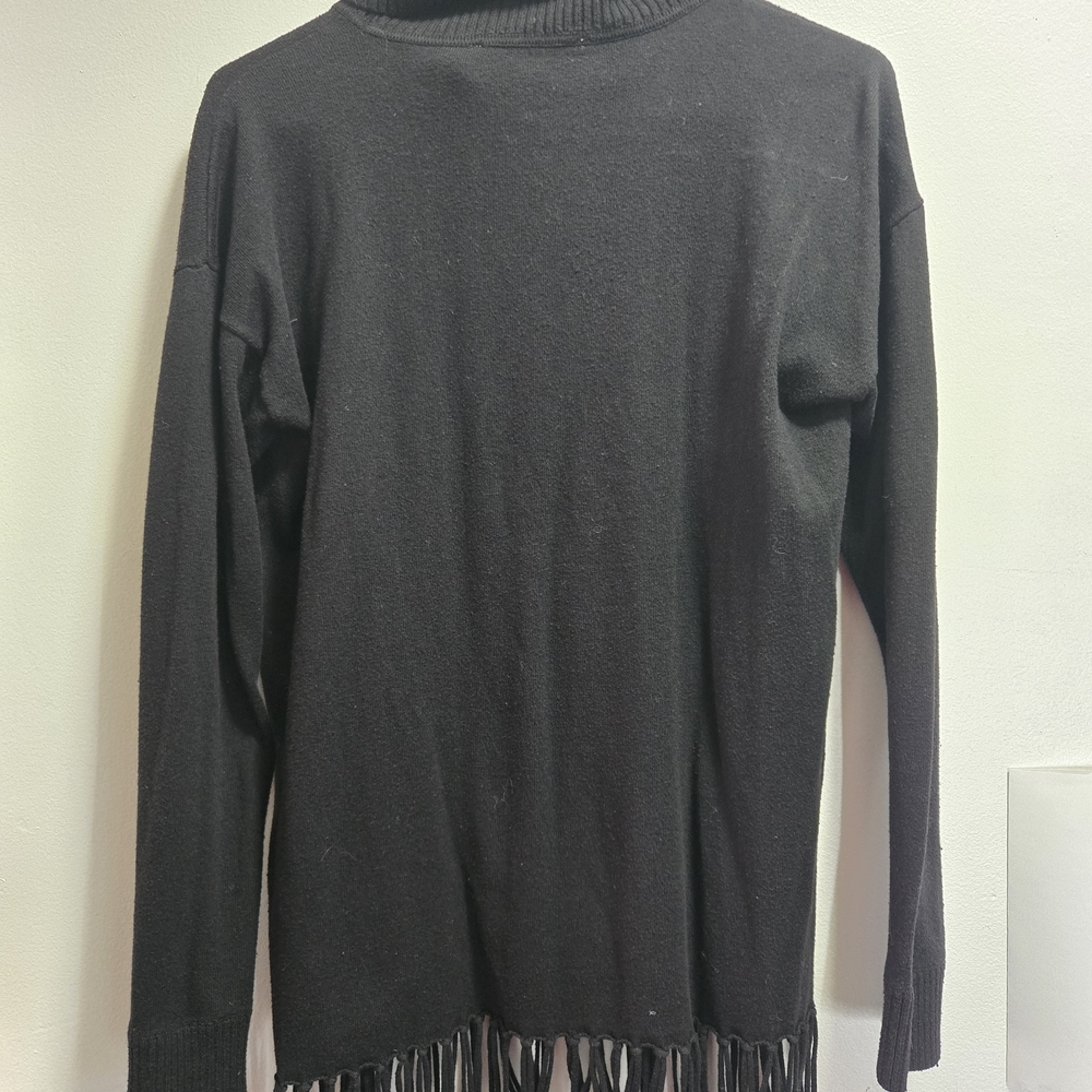 Michael Kors Black Cowl Neck Sweater with Fringe - Picture 2 of 4